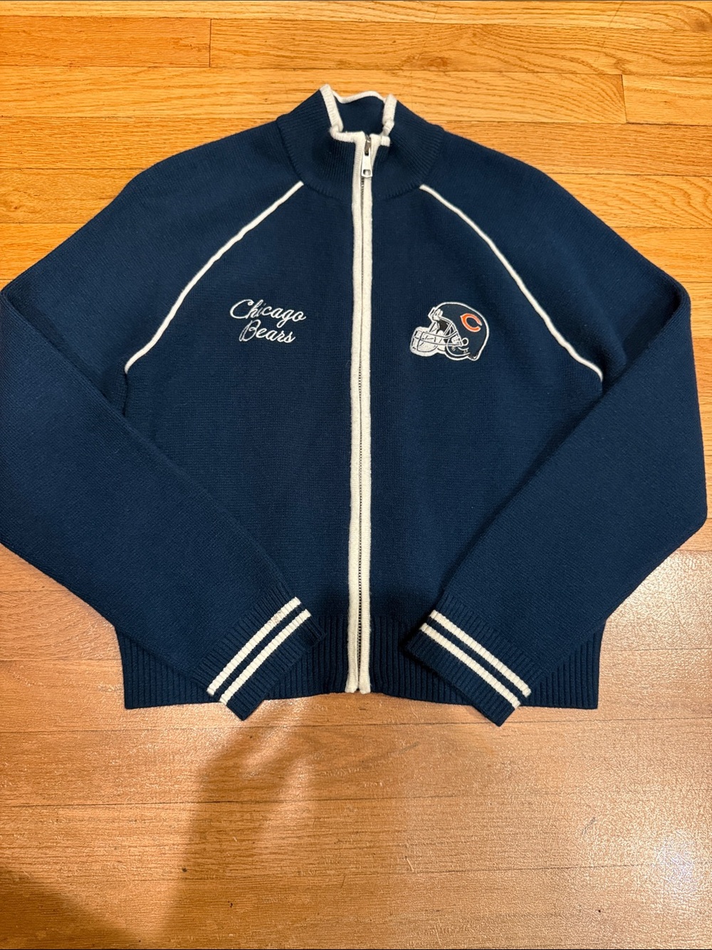 Abercrombie & Fitch Navy Zip-Front Sweater with White Trim